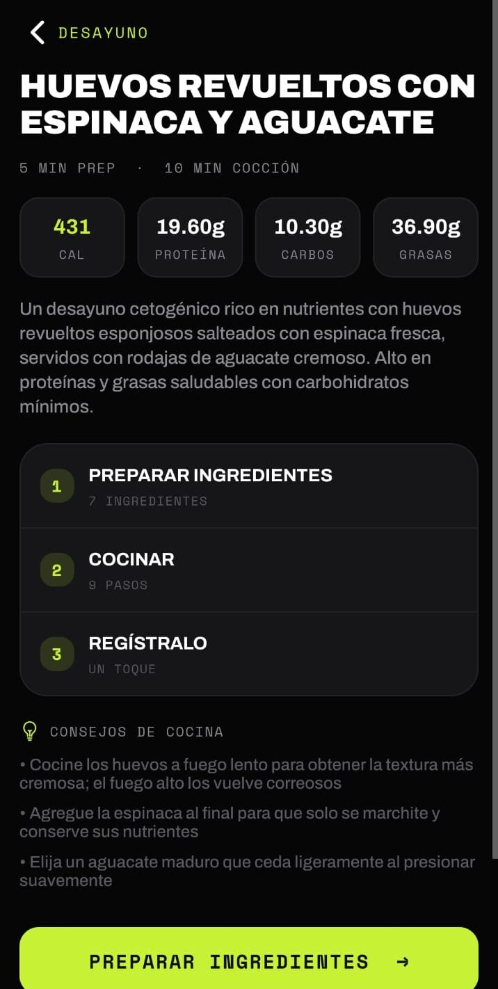 American Iron app — recipe with macros, step by step