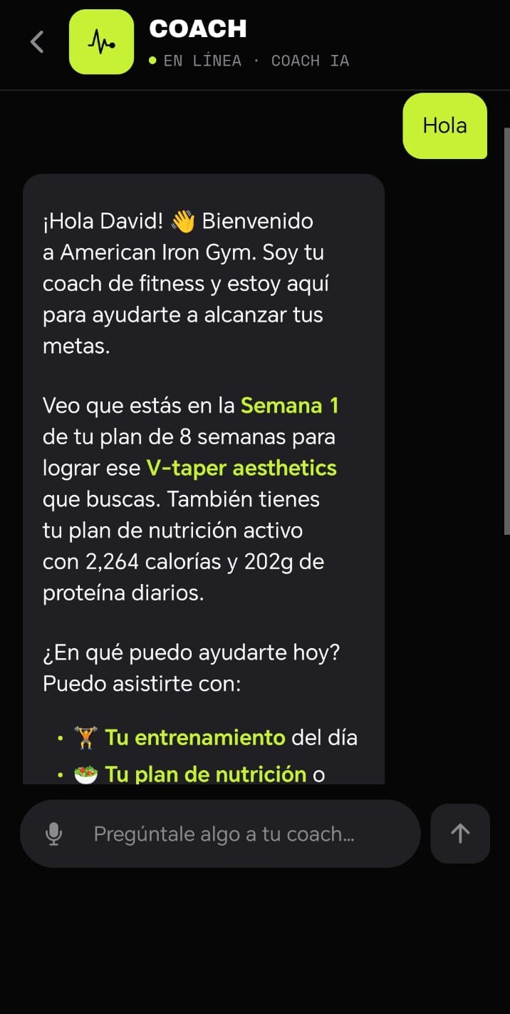American Iron app — AI Coach chat