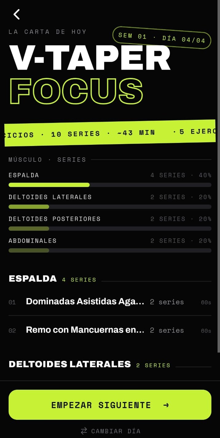 American Iron app — workout session overview